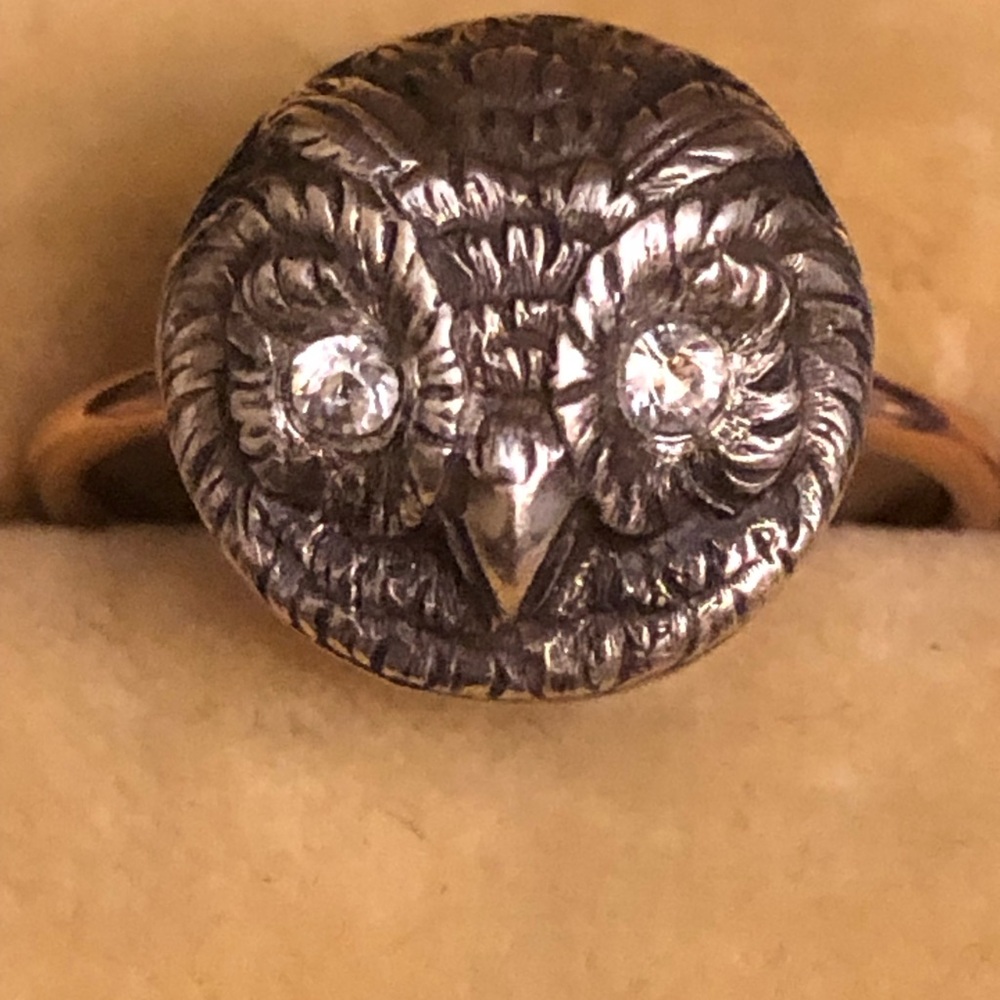 Victorian owl ring 10k gold